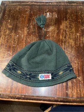 Vintage Swix Kids Green Knit Pom Beanie Hat, 100% Wool